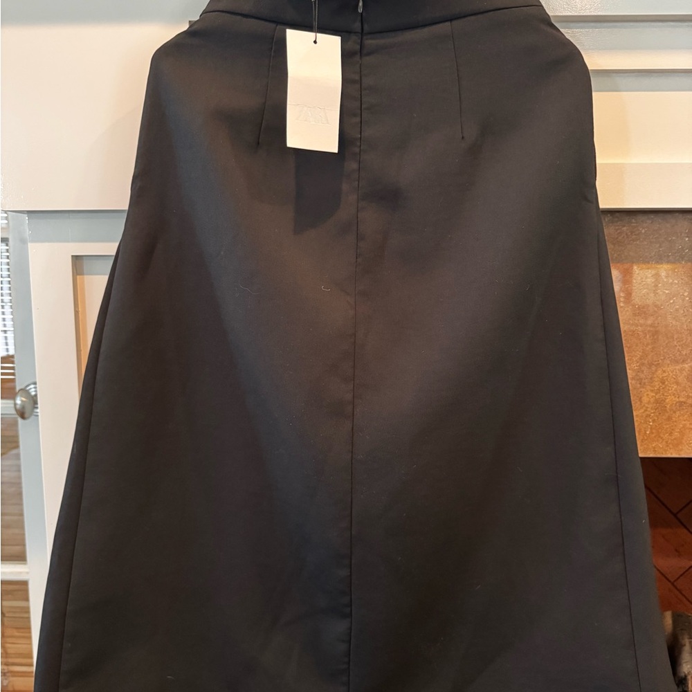 Zara Black A-Line Midi Skirt